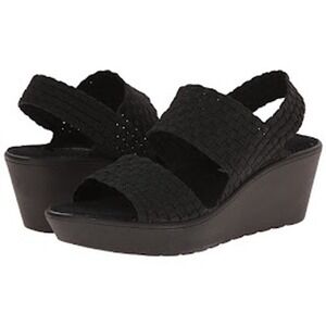 Steven by Steve Madden Black Woven Wedge Sandals Platform Elastic Strap‎ Shoes